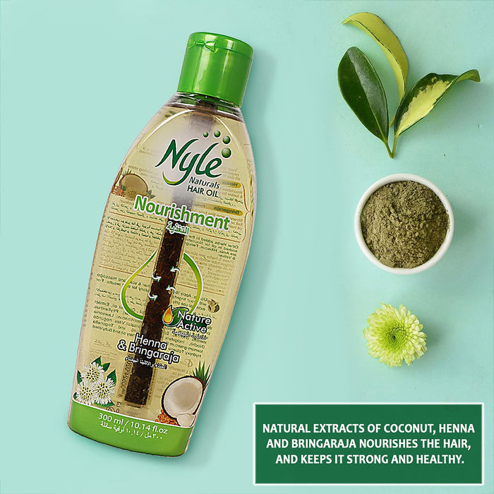 Nyle Nourishment Hair Oil with goodness of natural extracts of Coconut, Henna and Bringaraja (300ml)(10.14 fluid ounces)