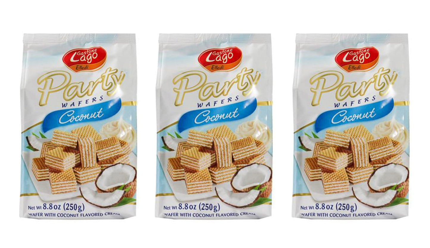 Gastone Lago Party Wafers Cookies With Coconut Cream Filling 8.82 oz, 250g (Pack of 3) (Coconut, 3-Pack)