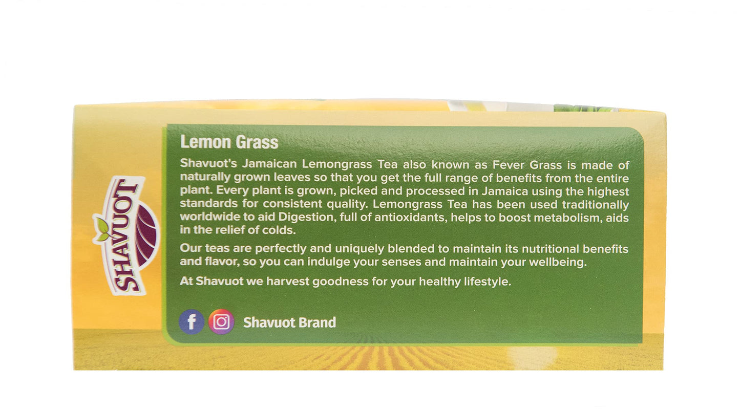 Shavuot Jamaican Lemon Grass Tea Pack of 3 / La Hierba de limon - Caffeine Free 100% Natural 20 Bags Each