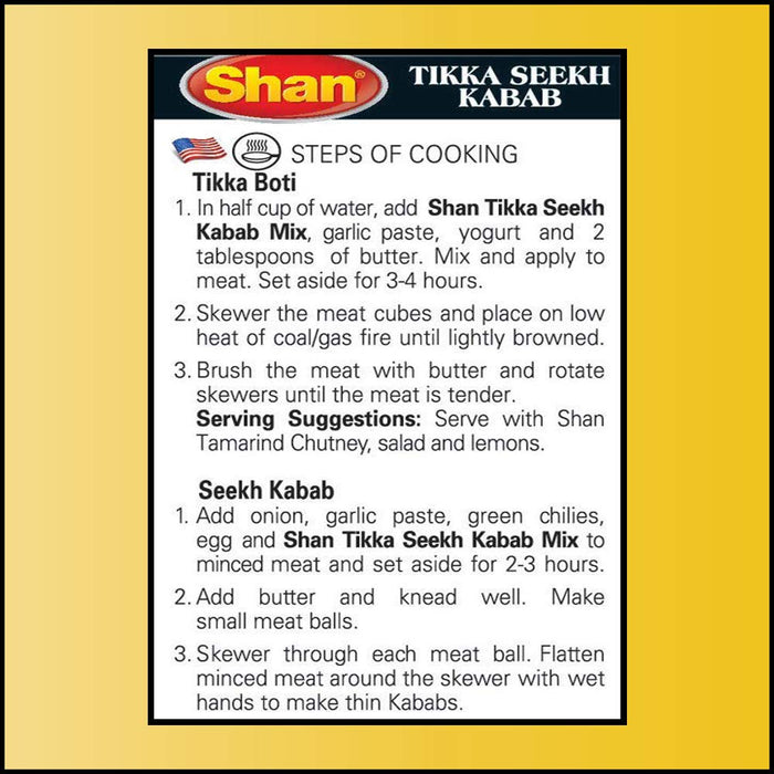 Shan - Tikka Seekh Kabab Seasoning Mix (50g) - Spice Packets for Pakistani Style BBQ (Pack of 3)