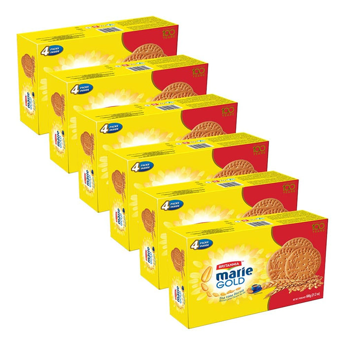 BRITANNIA Marie Gold Cookies 21.16oz (600g) - Biscuits Pour l'heure du th - Crispy Tea Time Snack - Delicious Grocery Cookies - Suitable for Vegetarians (Pack of 6)