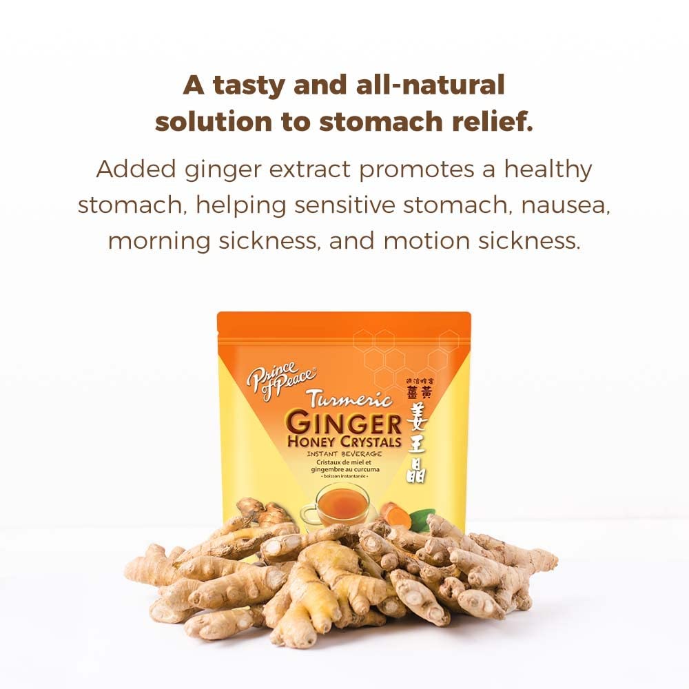 Prince Of Peace Instant Ginger Honey Crystals w/ Turmeric, 25 Sachets Instant Hot or Cold Beverage Easy to Brew Ginger and Honey Tea, Caffeine and Gluten Free