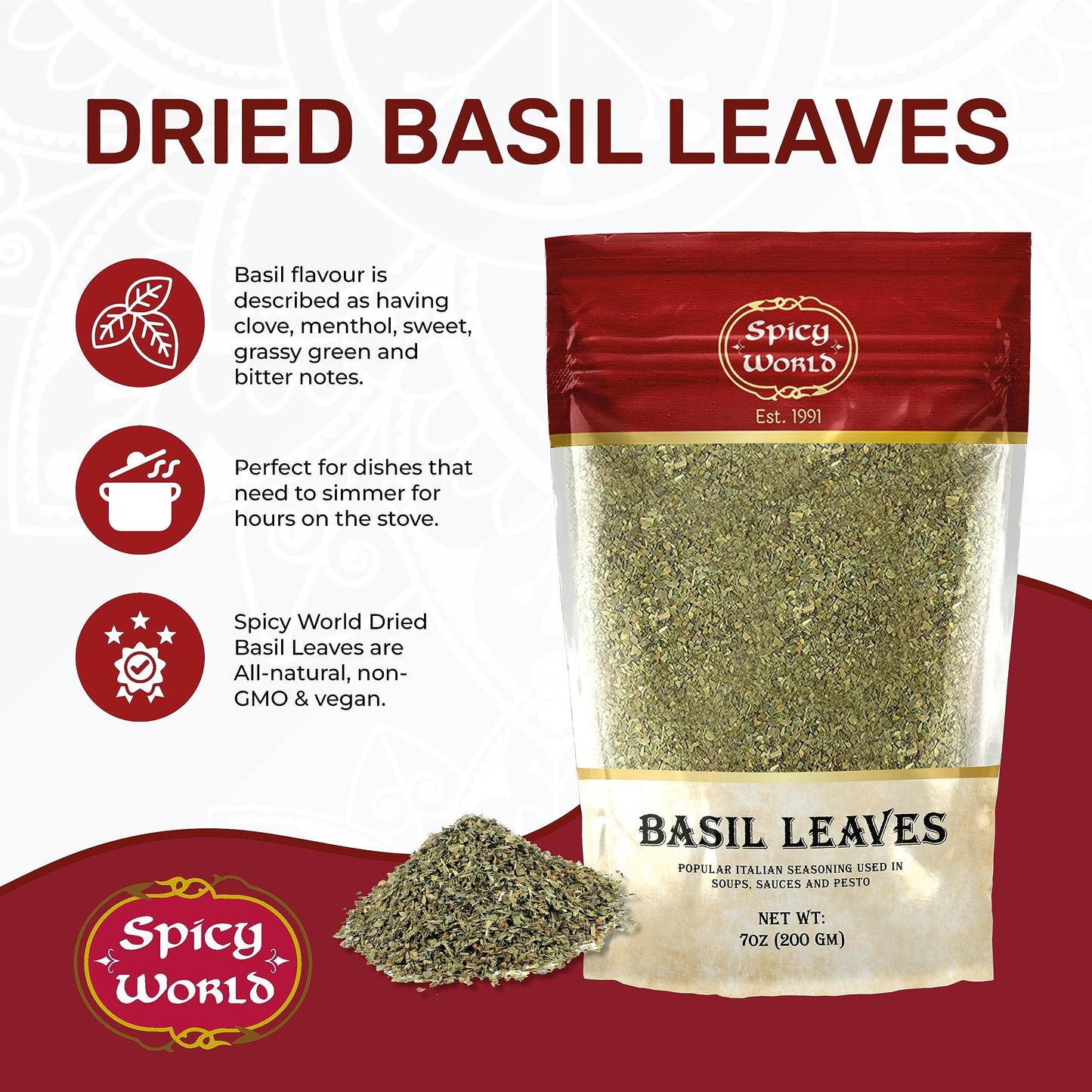 Spice World Basil Leaves 100 Gms - Ayurveda & Vitamins