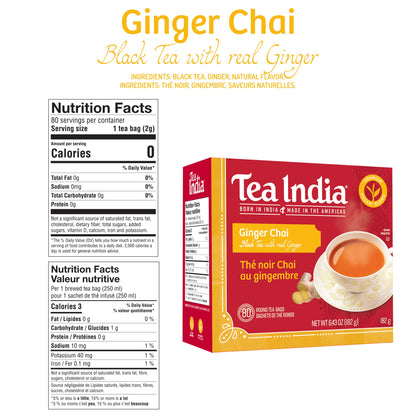 Tea India - Ginger Chai (black tea with real ginger) 72 teabags - Indian Tea