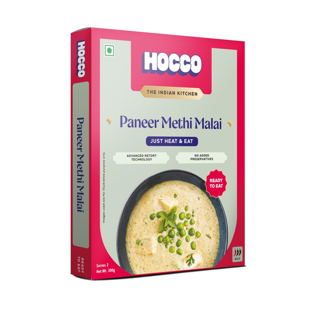 HOCCO Ready to Eat Paneer Sabji | Ready to Cook | No Added Perservatives | Serves 2 People -300 gm (Paneer Methi Malai)