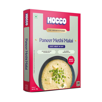 HOCCO Ready to Eat Paneer Sabji | Ready to Cook | No Added Perservatives | Serves 2 People -300 gm (Paneer Methi Malai)
