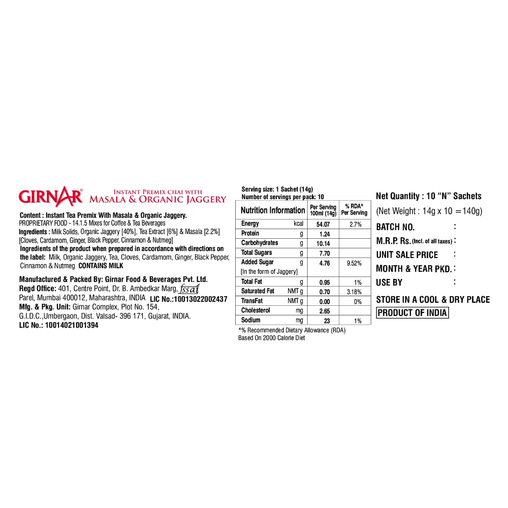 Girnar Instant Masala Chai Premix With Organic Jaggery