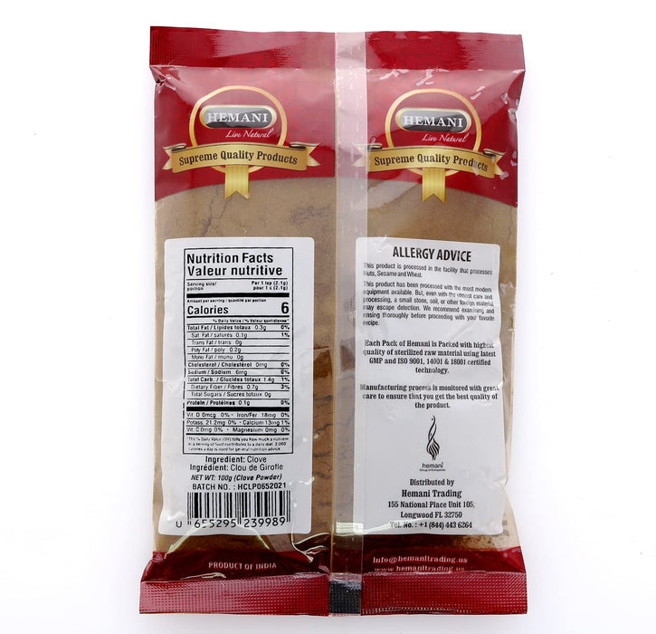 Hemani Clove Powder - 100g (3.5 OZ) - No Color Added - 100% Natural - Supreme Quality - Gluten Free Ingredients - NON-GMO - Vegan - No Salt or fillers