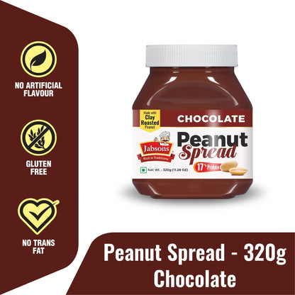 Jabsons - Chocolate Peanut Spread, 320g (11.28 oz) Gluten Free, 0 Trans Fat, Made with Clay Roasted Peanuts