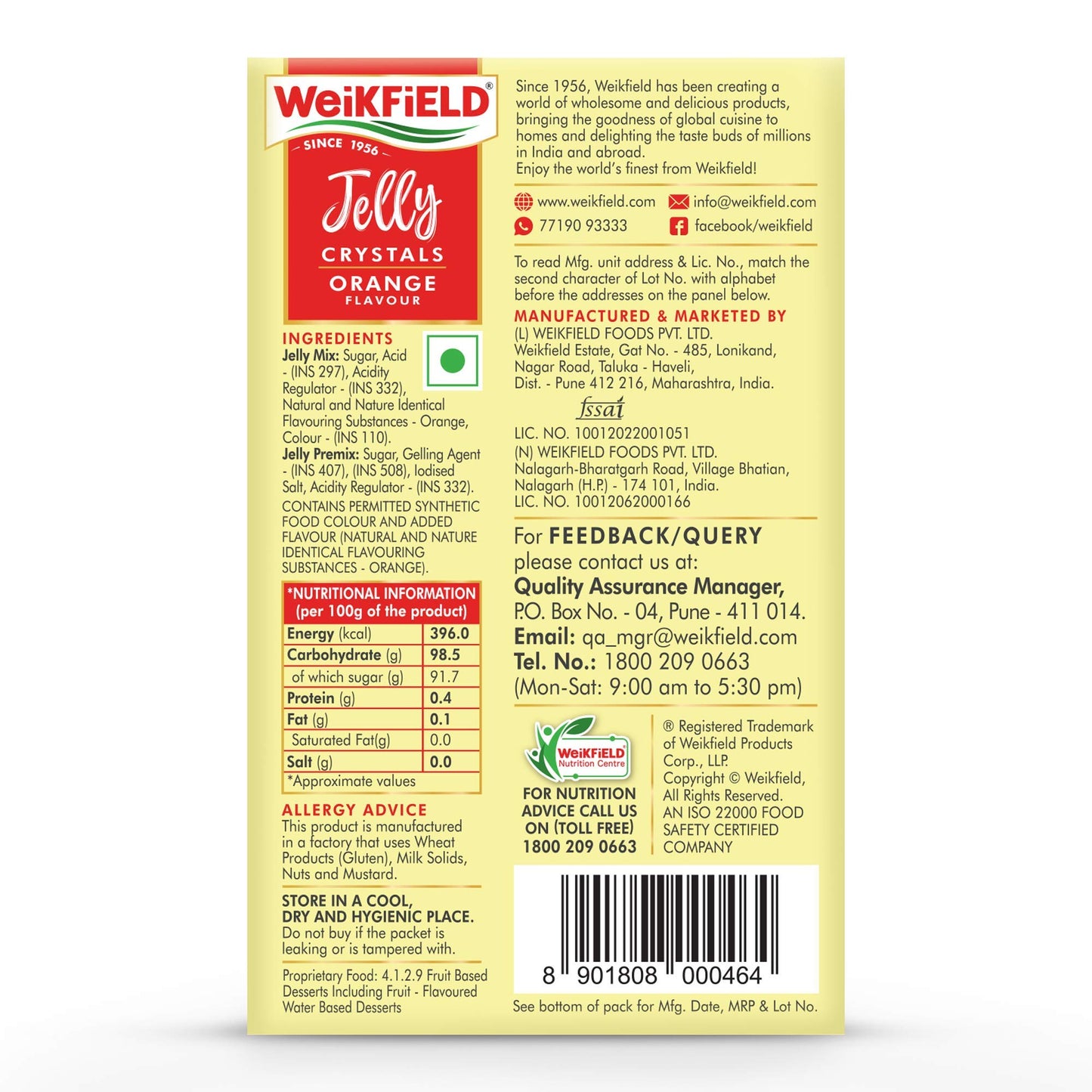WeiKFiELD Since 1956 Veg. Jelly Crystal Orange 90Gm 3.2 Oz