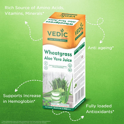 Vedic Juices Premium Quality Aleo Vera Juice Drink with Wheatgrass - 16.9 fl oz, Pack of 1 - Ideal for Daily Use