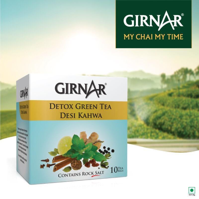 Girnar Green Tea Desi Kahwa (Detox Tea) - 36 Tea Bags X 2 Packs