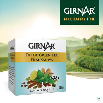 Girnar Green Tea Desi Kahwa (Detox Tea) - 36 Tea Bags X 2 Packs