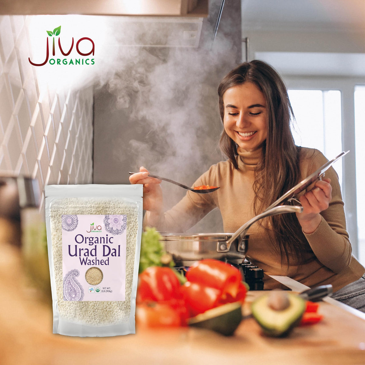 Jiva USDA Organics Urad Dal (Split Matpe Beans) 2 Pound - NEW Packaging!