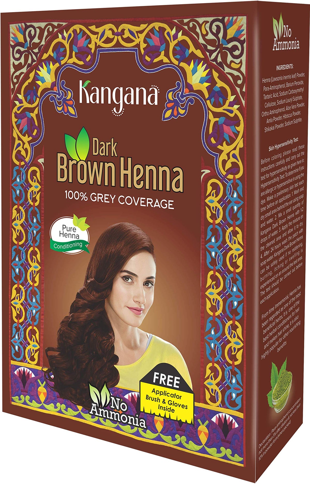 Kangana Henna Powder for Hair Dye/Colour - Dark Brown Henna Powder for 100% Grey Coverage- 6 pouches each - Total 180g (6.34 Oz)- Pack of 3