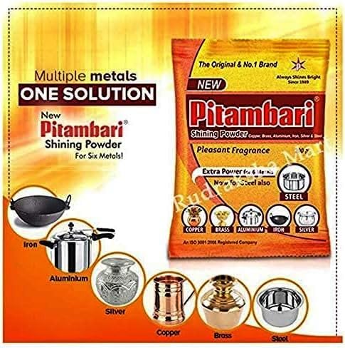 Pitambari Shining Powder for 6 Types of Metals (Copper, Brass, Steel, Iron, Silver, Aluminum) for Puja Utensils - 150Grm