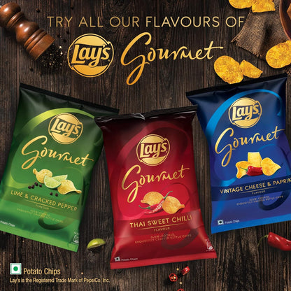 GB Lay's Gourmet Vintage Cheese & Paprika Indian Chips, Kettle Chips, 3 Pack | 55g (total 165g)