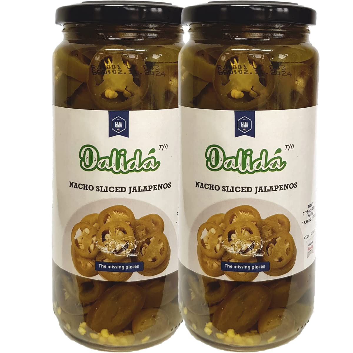 Dalida - Nacho Sliced Jalapenos, 16.6 Oz (Pack of 2)