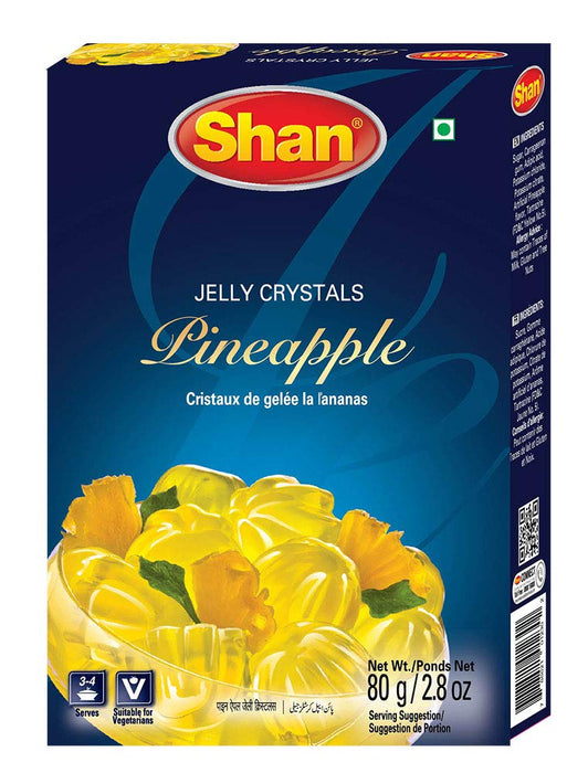 Shan Jelly Crystals Pineapple 2.8 oz (80g) - Cristaux De Gelee a l'ananas - Quick and Easy Jello - Suitable for Vegetarians - Airtight Bag in a Box (Pack of 24)