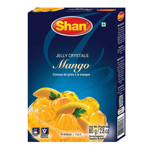 Shan Jelly Crystals Mango 2.8 oz (80g) - Cristaux De Gelee a la mangue - Quick and Easy Jello - Suitable for Vegetarians - Airtight Bag in a Box