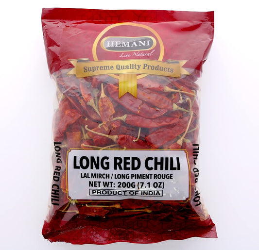 Hemani Whole Dried Long Chili - Indian Spice 100G (3.5 OZ) - All Natural- Gluten Free - NON-GMO - No Color Added