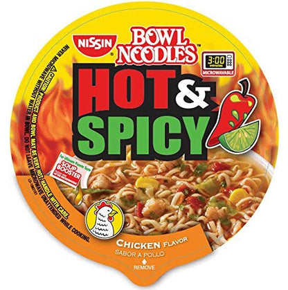 Everydaze Essentials Nissin Hot and Spicy Bowl Noodles Chicken, 3.32 Ounce (Pack of12)~Includes Everydaze Essentials porte pot and carrier