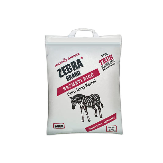 Zebra Extra Long Kernel Naturally Aromatic Basmati Rice - Naturally Aged - 4lb.,1.814kg