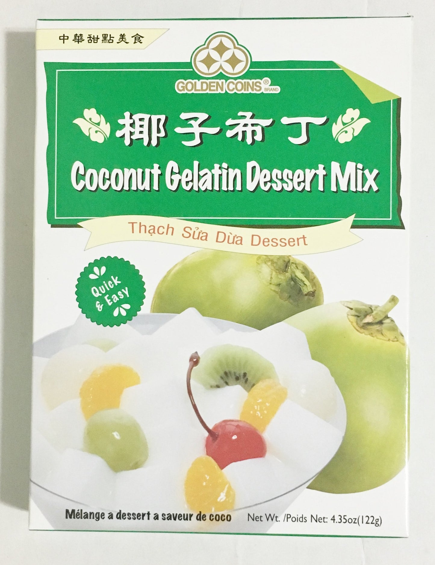 Golden Coins Coconut Gelatin Dessert Mix 4.35oz (10 Pack )