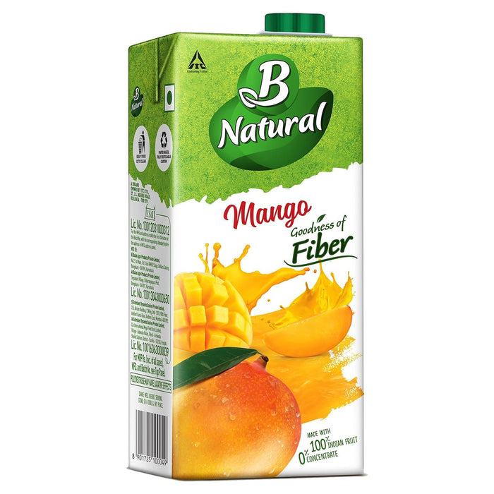 B Natural Mango Juice, Goodness of fiber, Made with choicest Mangoes, 1 litre