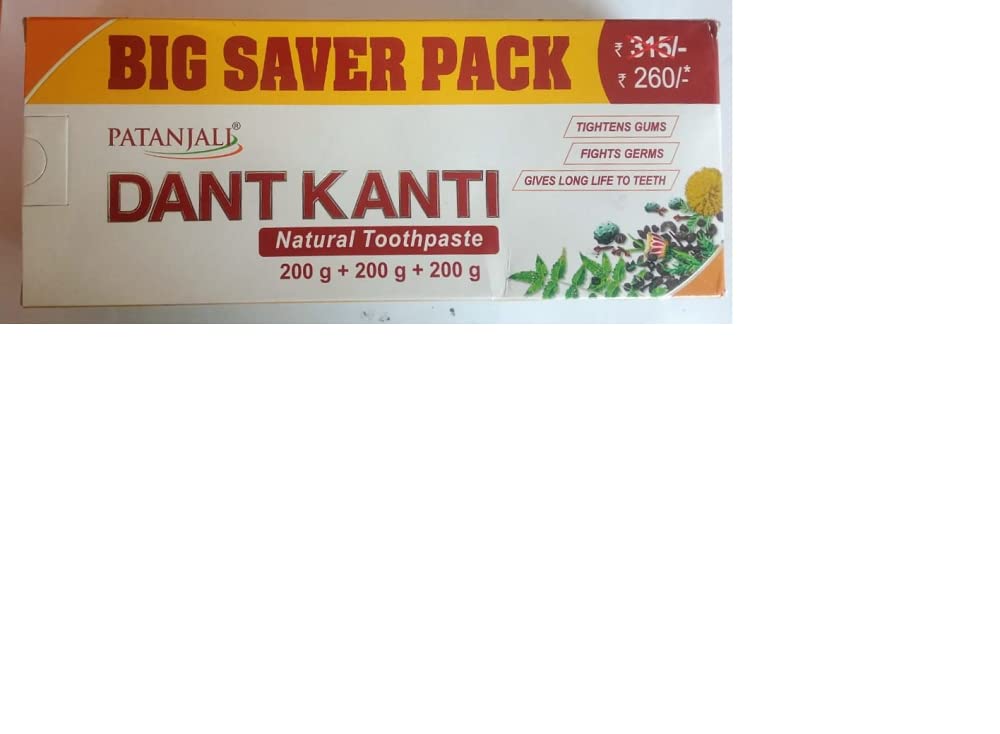 Patanjali Dant Kanti Natural Big Saver Pack 200g+200g+200g - Save 55/- - Bath & Shower