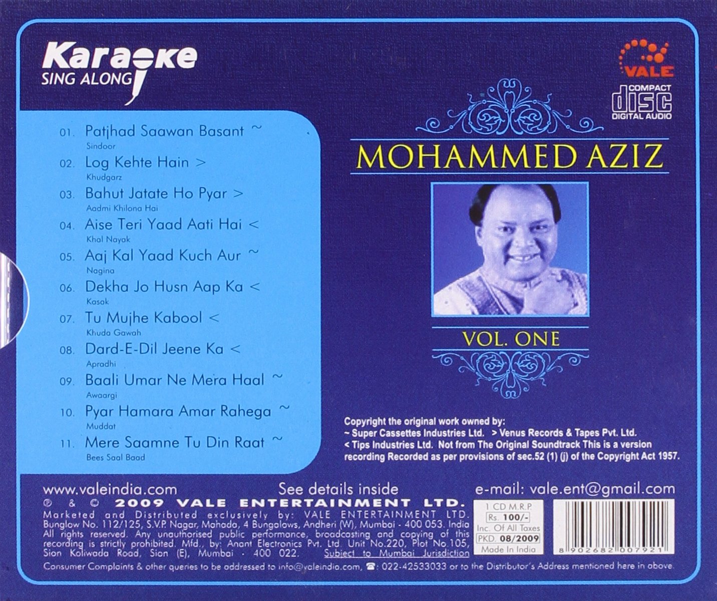 Karaoke Sing Along Mohammed Aziz Vol 1 (Hindi / English Lyrics Booklet Inside [Audio CD]