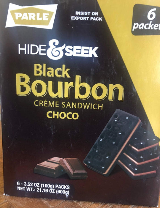 Parle Hide & Seek Black Bourbon Creme Sandwich with Chocolate Cream Filling 6-100 grams pack (600 grams / 21.16 oz)