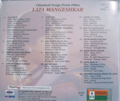 Classical Songs From Films - Lata Mangeshkar [Audio CD]