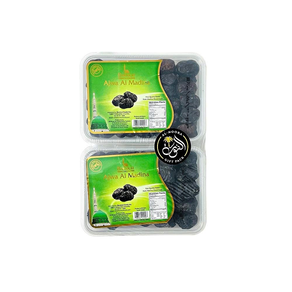 Barakat Foods 2 Pack of Al AJWA Dates Imported from Madina 2X400g, AL-NOORA GIFT PACK