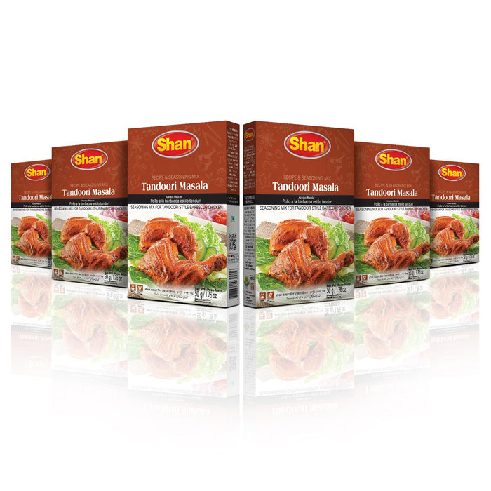 Shan - Tandoori Masala Seasoning Mix (50g) - Spice Packets for Tandoori Style Chicken (Pack of 6)