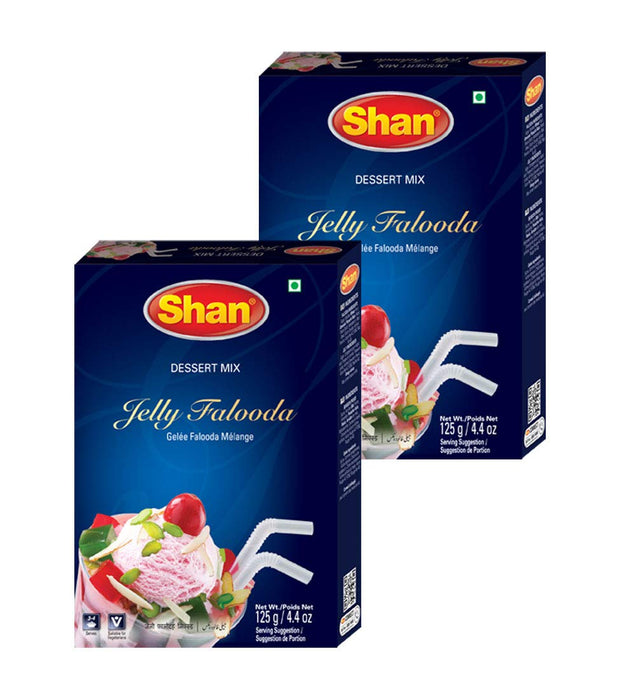 Shan Jelly Falooda Dessert Mix 4.41 oz (125g) - Powder for Ice Cream, Dry Fruit, Jelly and Noodles Milk Shake - Suitable for Vegetarians - Airtight Bag in a Box (Pack of 2)