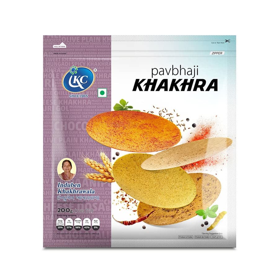 Induben Khakhrawala Premium Tasty and Healthy Indian Gujarati Snacks Khakhra 200gm (7 oz) PAV BHAJI Pack of 2