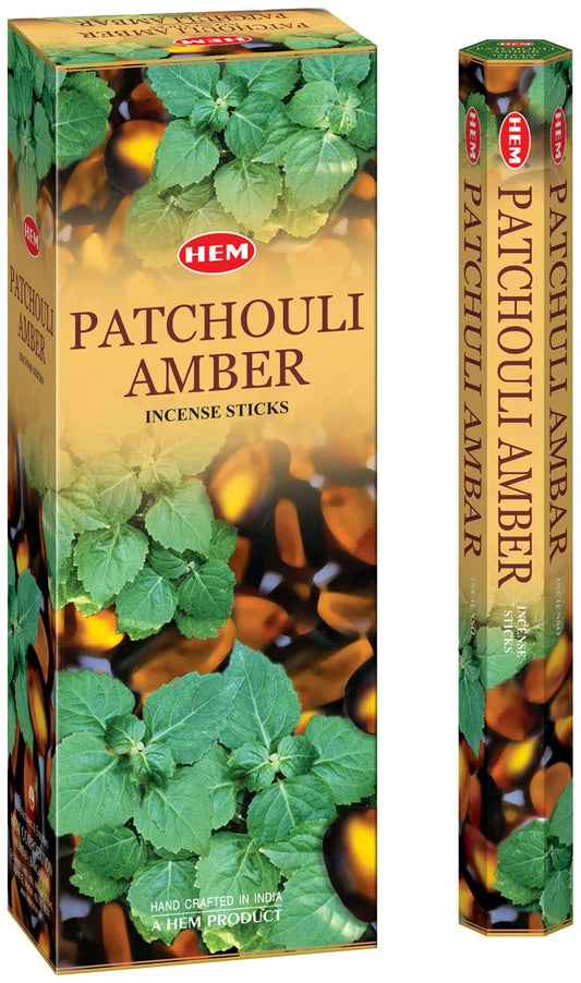 Patchouli Amber - Box of Six 20 Stick Hex Tubes - HEM Incense Hand Rolled In India