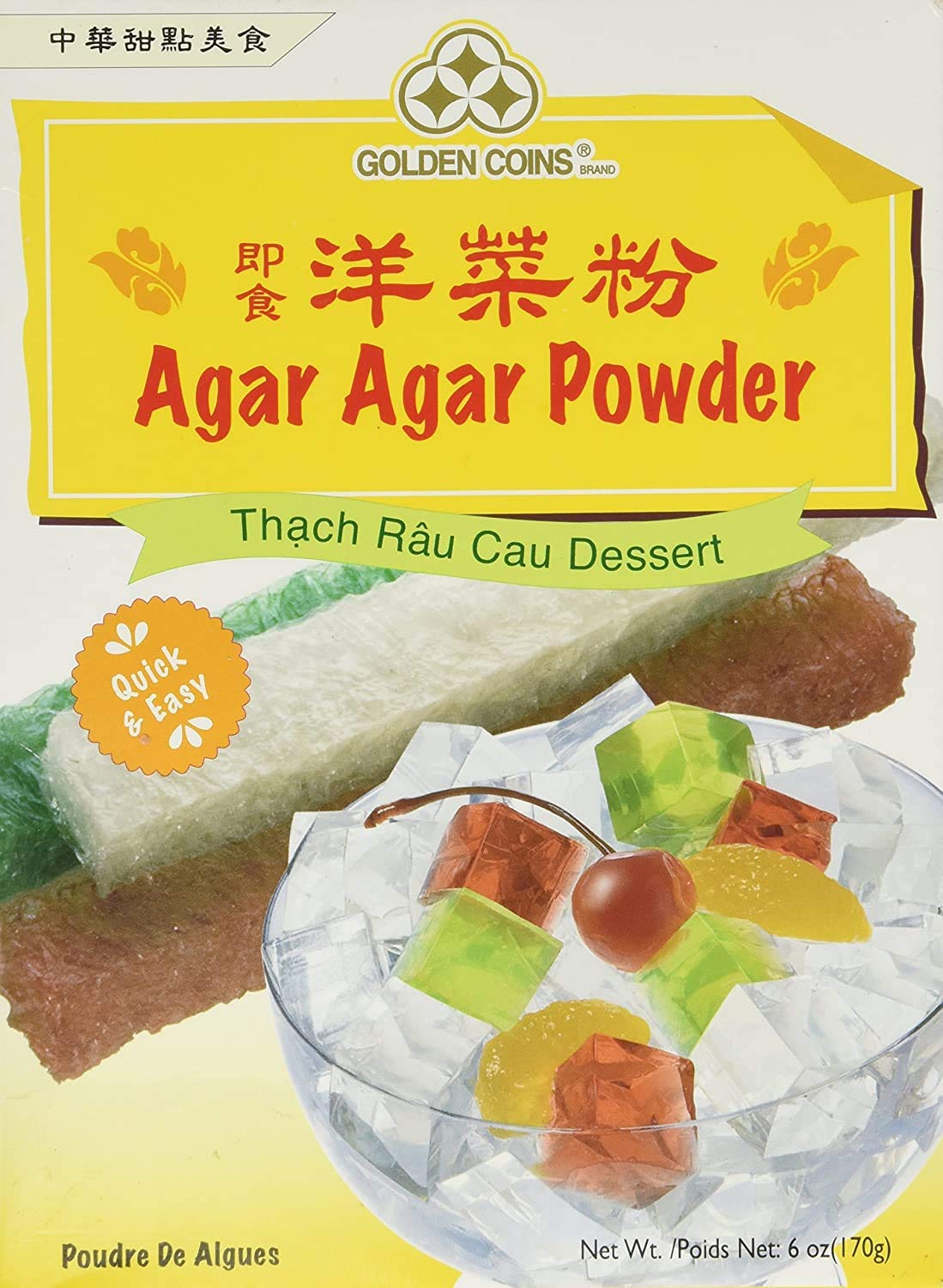 Golden Coins Agar Agar Powder, 6oz Oriental Dessert, Product of USA (2 Pack)