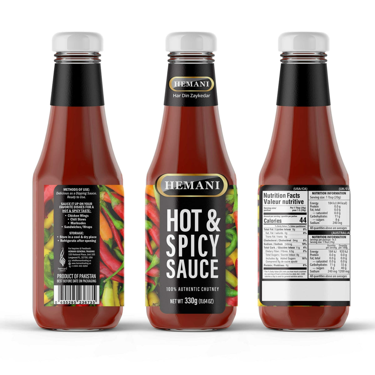 HEMANI Hot & Spicy Sauce 300g - Chutney - Ready To Use - Dipping sauce for Chicken Wings, Pizza, Marinades, Fries, Veggies