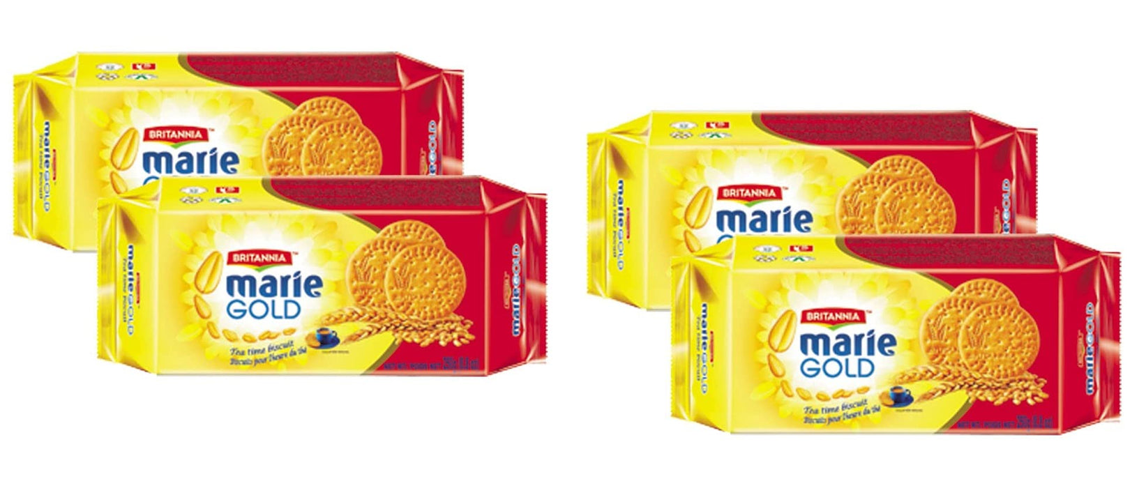 BRITANNIA Marie Gold Cookies 8.8oz (250g) - Biscuits Pour l'heure du th - Crispy Tea Time Snack - Delicious Grocery Cookies - Suitable for Vegetarians (Pack of 4)