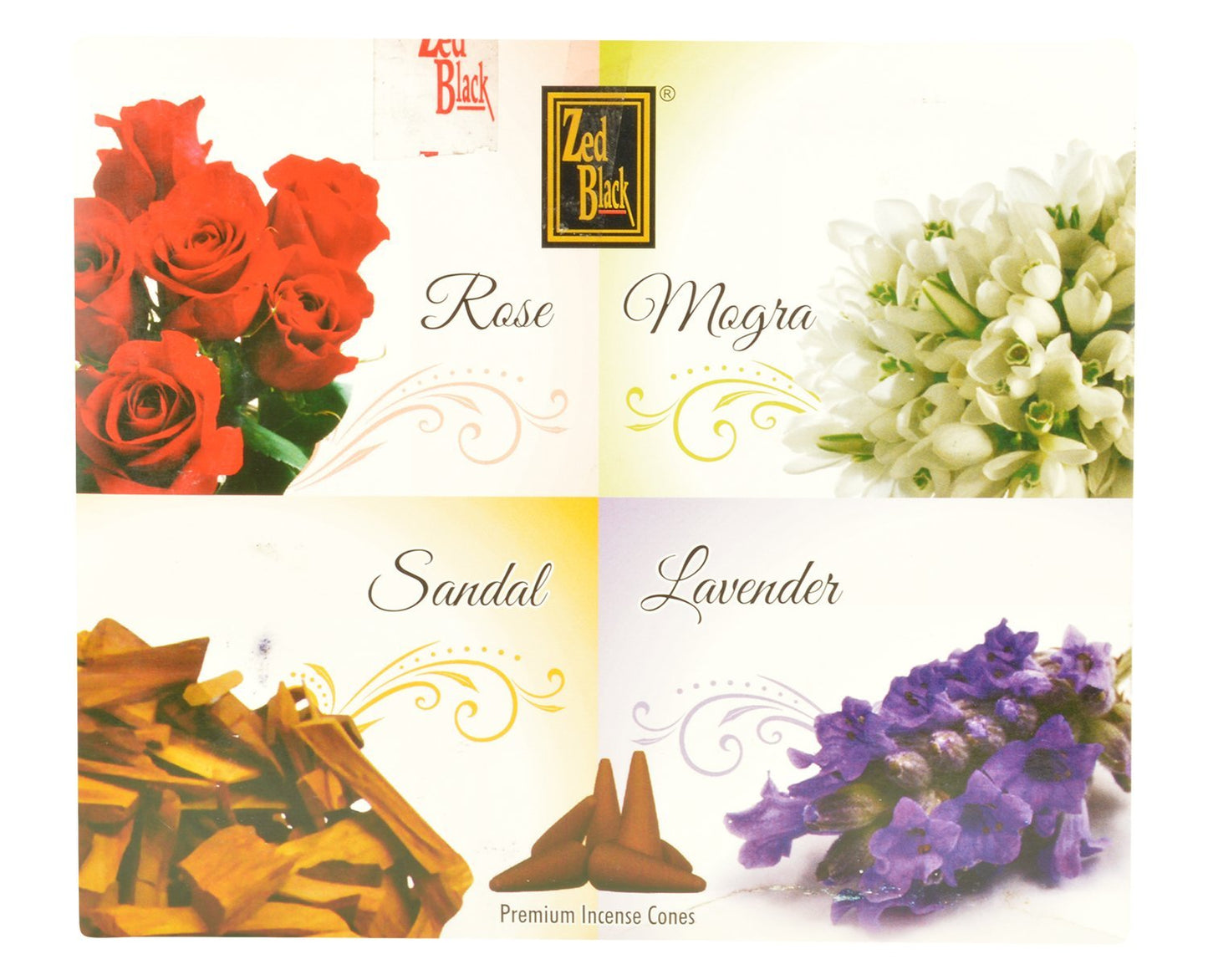 Zed Black Mix Dhoop Cones (Rose, Mogra, Sandal, Lavender).