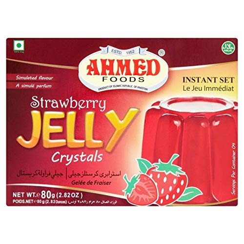 Ahmed Halal Jello Vegetarian Crystal Jelly, Strawberry, 85 Gram (Pack of 12) (Packaging may vary)