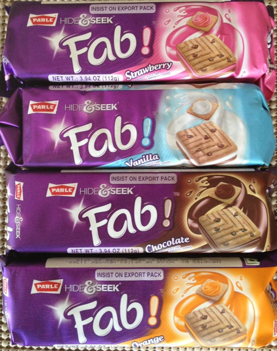 Variety Pack: Parle Hide & Seek Fab! Choco Chip ONE Pack Each of 112g,Strawberry
