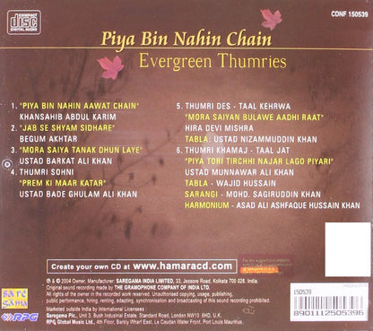 Piya Bin Nahin Chain-Evergreen Thumries [Audio CD]