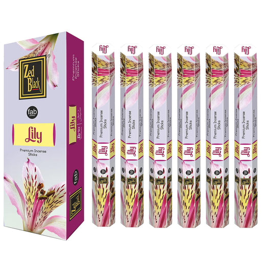 ZED Black Lily Incense Sticks - 20 Incense Sticks per Box -& 6 Boxes Inside (Total 120 Sticks) Premium Quality Incense Sticks for Relaxation, Yoga