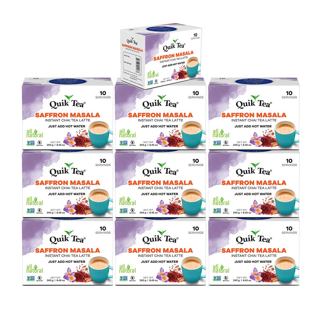 QuikTea, Chai Tea Latte 10 Boxes of 10 each, Saffron Masala, 100 Count - Indian Tea