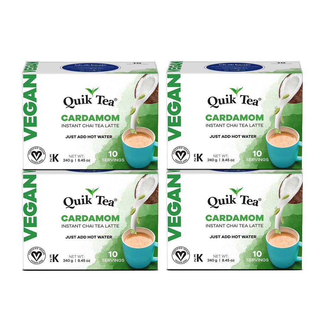 QuikTea Vegan Cardamom Chai Tea Latte - 10 Count (Pack of 4) - Indian Tea