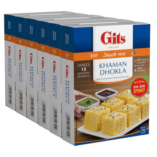 Gits Instant Khaman Dhokla Snack Mix, 1080g (Pack of 6 X 180g Each)