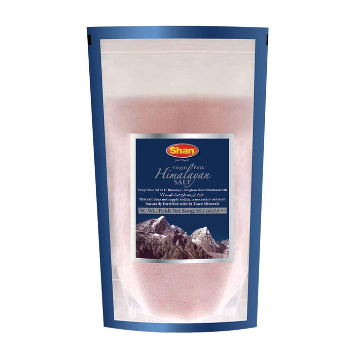 Shan Virgin Himalayan Pink Salt Fine Grain (800g) - Naturally Fortified with 84 Trace Minerals - Stand Up Pouch